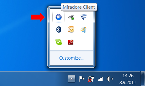 Miradore icon in the system tray